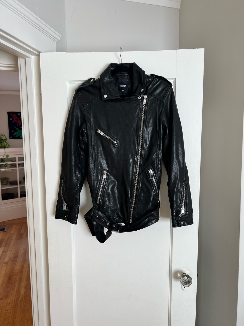 Black Oversized Leather Biker Jacket - Lamarque - XXS